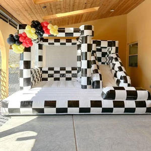 Nouveau design de maison de rebond de couleur vache <span class=keywords><strong>Mini</strong></span> maison de rebond pour enfants château de saut Maison de rebond blanche avec fosse à balles et toboggan - Product Image 3