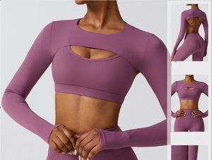 Haute qualité à manches longues Blouse Yoga débardeur violet <span class=keywords><strong>haut</strong></span> court Silm Fit Ultra doux élastique 4 voies Stretch évider croix sangle <span class=keywords><strong>dos</strong></span> - Product Image 4