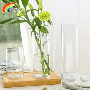 Cilindro vasi Set di 3 per la casa di matrimonio decorazione ufficio fabbrica all'ingrosso a buon mercato vetro chiaro Logo personalizzato di stampa a casa; bar