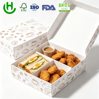 Boîte repas familiale Hongchang personnalisée en carton ondulé de qualité alimentaire à 6 compartiments pour hamburgers, poulet frit et frites