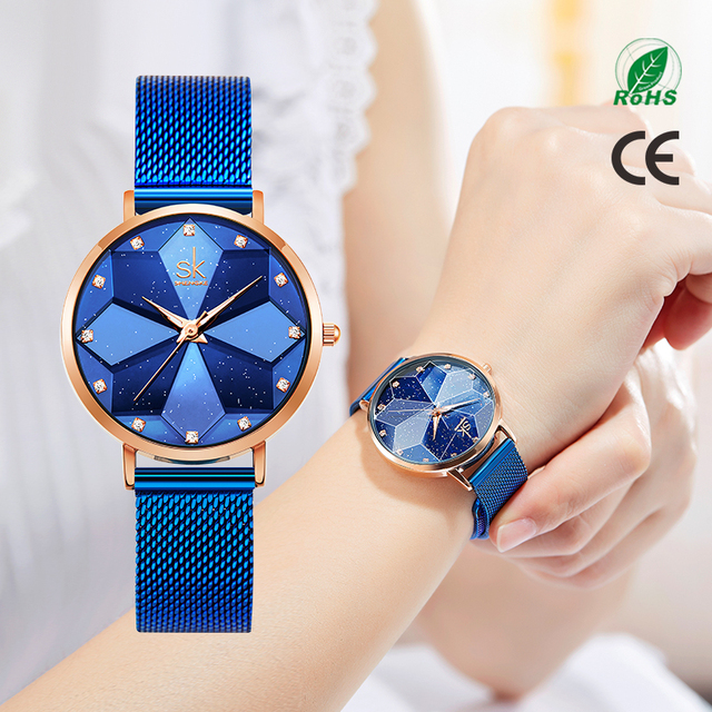 SHENGKE Fashion Women Watch K0127L Starry Sky Series Sapphire Mesh Band Quartz Watch Minimalist Custom Logo Wristwatch