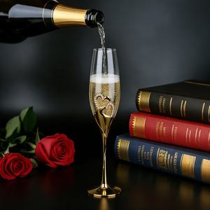 結婚式用シルバーゴールドローズゴールドハート型クリアブライダルシャンパンフルートワイングラス透明ゴブレットメタルシャンパングラス - Product Image 2