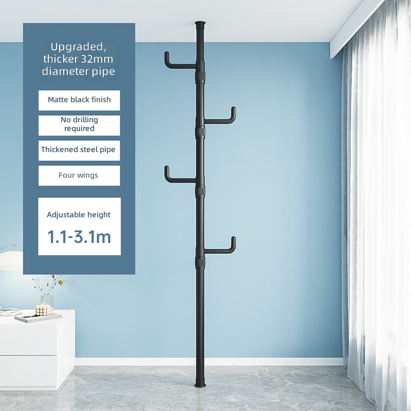 bold 32 diameter-frosted black single rod-4 clothes hook