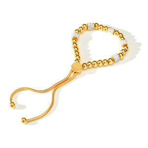 Dubai Luxury Jewelry Micro Paved Crystal <strong>Charm</strong> <strong>Bangle</strong> Women 18k Yellow Gold Plated Stainless Steel Bead Bracelet with Adjustable - Product Image 3