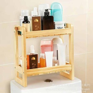 Estante de bambú de dos niveles, color madera natural, estante de almacenamiento independiente para baño, para cosméticos y toallas - Product Image 2