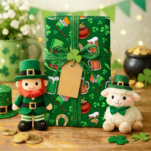 Original design green St. Patrick's Day double-sided aluminum-coated wrapping <b>paper</b> with beer <b>patterns</b> - Product Image 4
