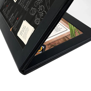 Libro de Menú LED Negro Personalizado, 4 Páginas Tamaño A4, 2 Páginas Iluminadas, Menú de Cuero Recargable, Libro de Menú LED - Product Image 4