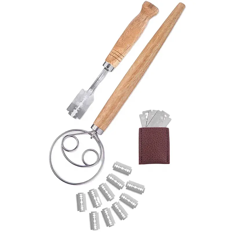 ProfessionalBread Lame and Danish Whisk Set-レザー保護カバー付きプレミアムパックステンレススチールパンスコアリングツール