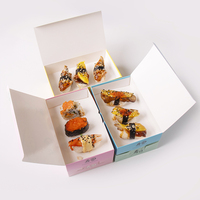 Boîte à sushi en papier écologique, design imprimé, conteneur jetable pour emporter les sushis, logo personnalisé OEM, vente en gros d'emballages alimentaires