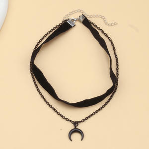 Collar con colgante de luna, aleación de zinc, cadena de media luna negra, estilo en capas, joyería de moda para mujer - Product Image 3