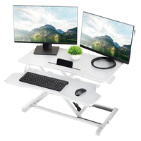 Convertisseur de bureau réglable pneumatique à double niveau noir ergonomique pour poste de travail assis-debout et ordinateur portable