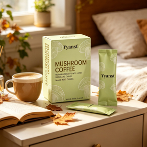 กาแฟลาเต้เห็ดชากาและเห็ดหลินจือ รสอ่อนโยน บรรจุ 10 กรัม*10 ซอง กล่องสีเขียวอ่อน สำหรับใช้ที่บ้าน เดินทาง ดูแลภูมิคุ้มกันประจำวัน รับผลิตแบบ OEM ขายส่ง - Product Image 2
