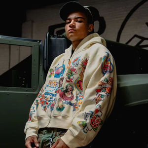 High Quality Acid Wash DTG Printed Streetwear Unisex 500gsm Heavyweight Zip Up <strong>Hoodie</strong> Custom Cotton Heavy Weight Washed Hoodies