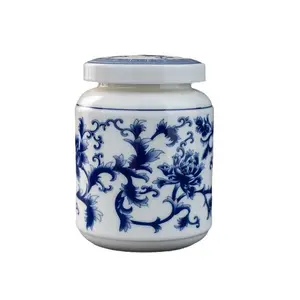 Ручная роспись синяя и белая фарфоровая штукатурка запечатанная банка в стиле ретро универсальная канистра с лекарственным порошком для чая