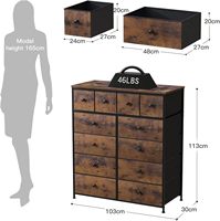 Gabinete de madera con acento Cómoda rústica Cajones de tocador altos con marco de metal resistente Gabinete de cocina para vivir