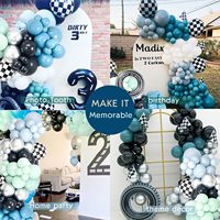 130 pièces deux décorations d'anniversaire rapides bleu vert blanc drapeau à carreaux ballons voitures de course ballon guirlande Kit fournitures de fête