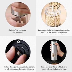 Electric Salt Pepper Grinder Set One-handed Automatic Operation White LED <b>Light</b> Dual Charging Base Adjustable Coarseness - Product Image 6