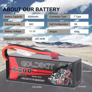 6200mAh Drone Car Sports Car High C Rate 50C 3S LiPo Battery - Product Image 1