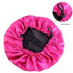 Bonnets en satin solide personnalisés à double couche, bicolores, avec cordon de serrage réglable et bande élastique, pour femmes, cadeau promotionnel - Product Image 1