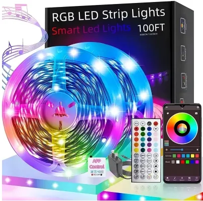 Luz de férias com controle remoto 5v, com aplicativo ou wi-fi, 44 teclas, flexível, SMD 5050 RGB, luz LED para casa inteligente, luz de tira com música