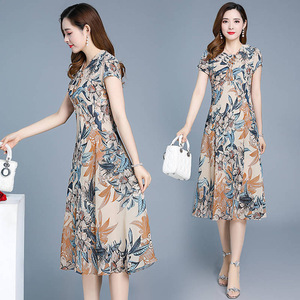 Floral Print Midi Dress O-Neck Natural Waist Polyester Casual Daily Wear For Middle Aged Women Plus Size - Product Image 3