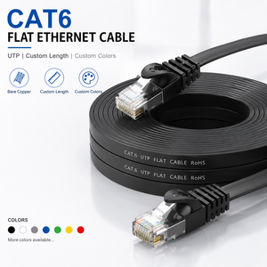 สายเคเบิลอีเธอร์เน็ตแบบแบน Cat6 แบบกำหนดเองจากโรงงาน RJ45 UTP 32AWG สายแพทช์เน็ตเวิร์คทองแดงเปลือย สายแลนแบบยืดหยุ่น OEM ODM - Product Image 1