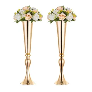 Bunga Emas Berdiri Karangan Bunga Trumpet Vas untuk Dekorasi Meja Centerpieces Pernikahan