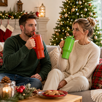 Gobelet isotherme personnalisé de 40 oz à double paroi en acier inoxydable 304, anti-fuite, avec poignée, paille et couvercle, idéal pour les cadeaux de Noël