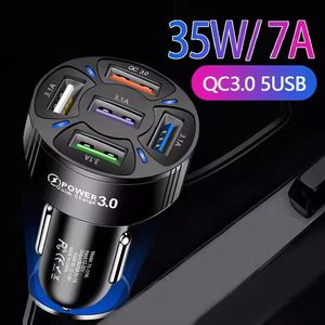 5 in 1 USB Car Charger QC3.0 7A Multi Ports Portable Cell Phone Charging <b>Adapter</b> 35W Car Cigarette Lighter Converter - Product Image 3