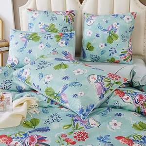 Màu xanh lá cây màu thực vật in tấm túi nút mở <span class=keywords><strong>Jacquard</strong></span> bộ đồ giường sang trọng Duvet cover <span class=keywords><strong>Set</strong></span> - Product Image 2