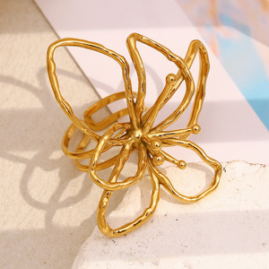 S925 Sterling Silver Hollow Flower Open <b>Ring</b> Retro Textured Artistic Niche Luxury Adjustable Ladies Elegant <b>Finger</b> <b>Ring</b> - Product Image 6