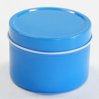 Coperchio di slittamento rotondo di vendita caldo blu piccolo contenitore di latta di metallo contenitori di latta orologio scatola di imballaggio scatola regalo scatole metalliche per candela