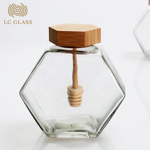 Toples madu kaca kosong segi enam mewah kualitas tinggi dengan tutup bambu & toples madu kaca heksagonal untuk penggunaan di rumah - Product Image 2