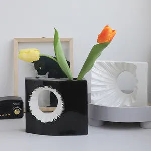 Скандинавская художественная Складная ваза в форме белого Луны, солнца, украшение для гостиной, керамические цветочные вазы для домашнего и офисного декора