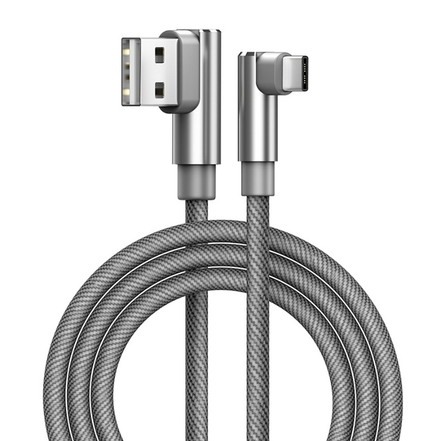 Nylon Braided 90 Degree Right Angle USB Type-C Cable 3A Fast Charging Data Cable for Samsung iPhone Pure Copper Elbow Tablet