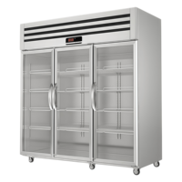 Réfrigérateur vertical commercial en acier inoxydable, best-seller, triple porte, thermostat numérique, portes en verre, capacité 1300L, LED