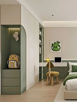 Armoire de chambre à coucher en bois élégante, moderne, autoportante, suspendue, grande capacité, avec espace de bureau flottant, durable pour une utilisation en villa
