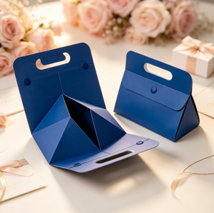 Boîte cadeau pliable en gros avec poignée découpée, bleu roi, fermeture magnétique, boîte en papier portable pour emballage de cadeaux de fêtes - Product Image 5