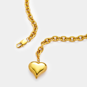 Joyería resistente al agua de moda <span class=keywords><strong>Chunky</strong></span> 18K PVD Chapado en oro Cadena de acero inoxidable Collar con colgante de corazón liso para mujer YF5212 - Product Image 1