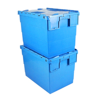 Caisse en plastique robuste avec couvercle attaché pour le stockage, la manutention et la distribution sur les rayonnages d'entrepôt