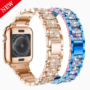 Luxus Diamant Edelstahl Armband Für Apple Watch 6 5 4 3 Band 42mm 38mm Iwatch Band Bling Bling Uhren armbänder