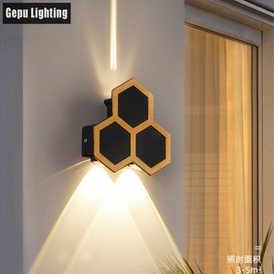 Lampe murale extérieure étanche Gepu Lighting, hexagonale, LED, éclairage haut et bas, balcon, jardin - Product Image 2
