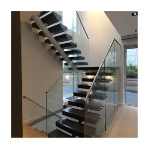Интерьер современного дизайна, стальные лестницы для жилых помещений с бескаркасными стеклянными перилами