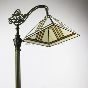LongHuiJing 12Inch Yellow Tiffany Style Reading Lamp Square Stained Glass Lampshade Floor Lamps - Product Image 4