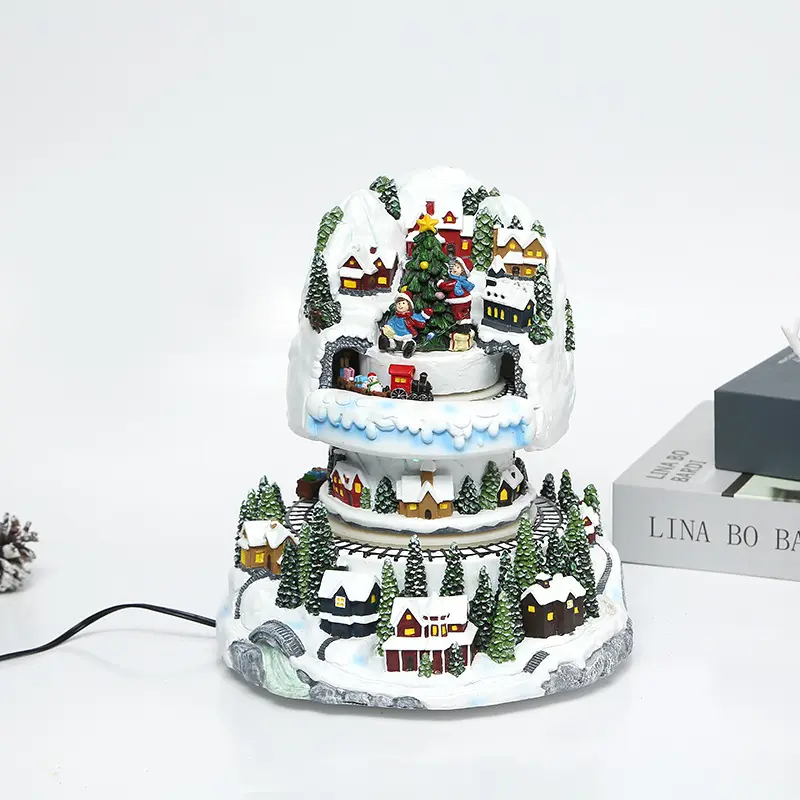 Hot Sale Custom Resin Crafts Wholesale Christmas Decorations Creative Cartoon Spinning Little Train Music Box