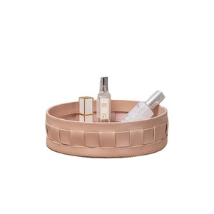 European style leather desktop <b>storage</b> basket, miscellaneous item tray, cosmetic <b>storage</b> <b>box</b>, decorative woven basket <b>storage</b> - Product Image 4