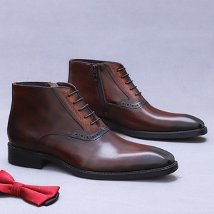 British Men's Retro Zipper High-Top Leather <b>Boots</b> Genuine Cowhide with Lace-Up Closure Short Men's Cowhide Zipper <b>Boots</b> - Product Image 3