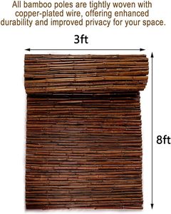 Rouleau de clôture de jardin en bambou carbonisé écologique, résistant à la rouille, pare-vue <span class=keywords><strong>extérieur</strong></span> résistant aux intempéries, lamelles de bambou brun foncé <span class=keywords><strong>pour</strong></span> - Product Image 2