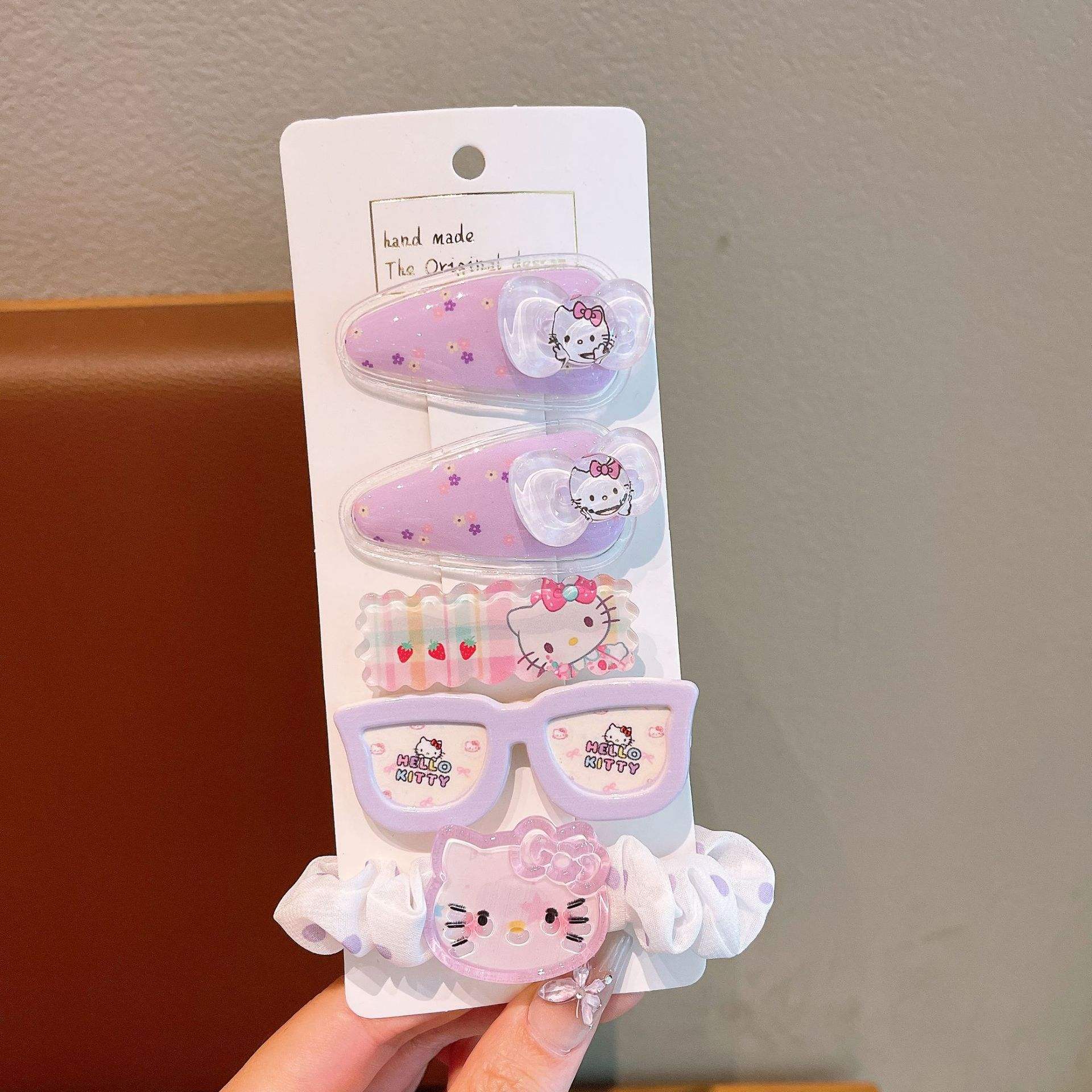 5 purple cat glasses including card