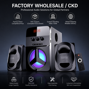 Nouveau haut-parleur subwoofer multimédia 2.1 en bois avec basses super profondes, LED, USB, SD, FM, Bluetooth et télécommande - Product Image 2
